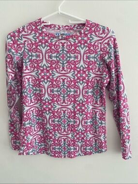 IBKUL Alice Pink Charcoal L/S Crew w Mesh Top Tee UPF50 Size XS